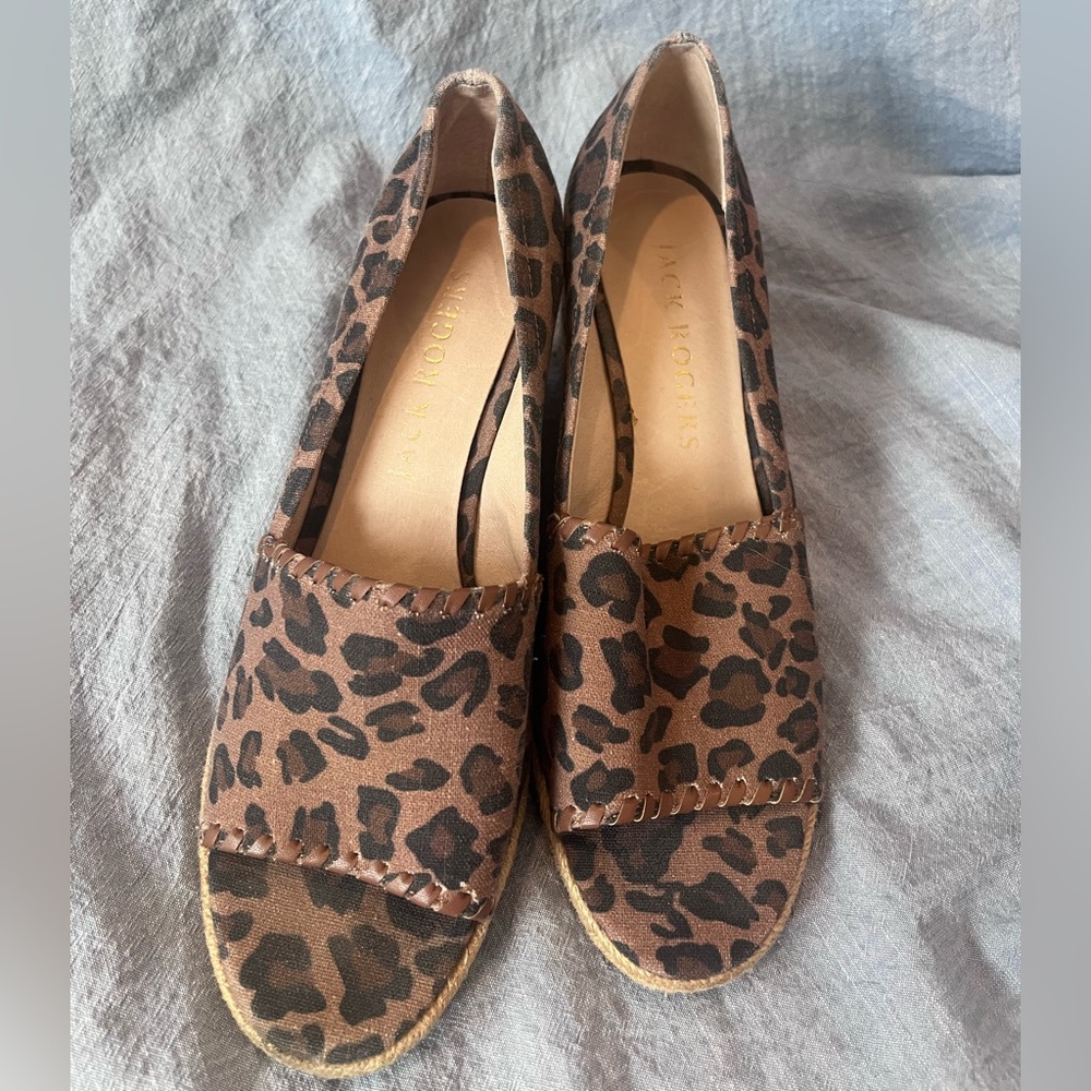 Jack Rogers Brown Leopard Wedge Espadrilles - Picture 2 of 6